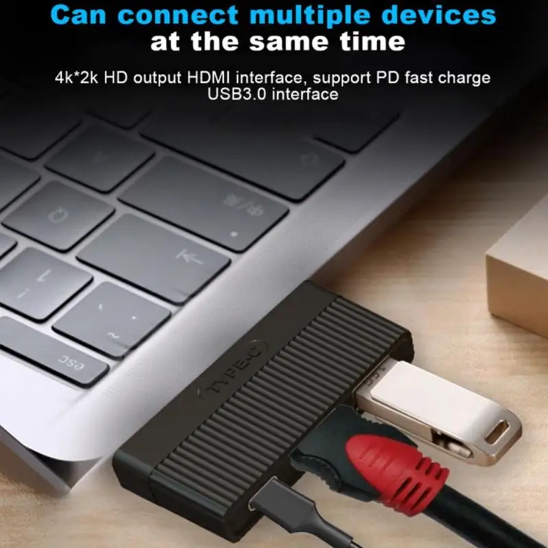 3-в-1 сплиттер док-станция для Портативный Тип usb-C преобразователь концентратор USB3.0 видео в формате 4K HDMI C PD адаптер быстрой зарядки