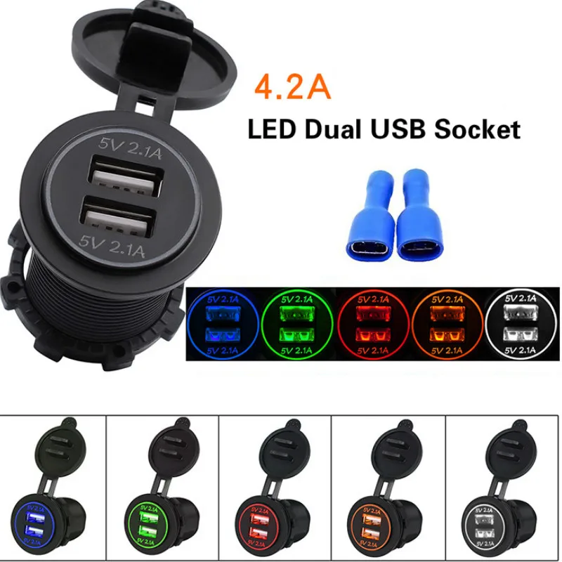 USB зарядное устройство Крышка для мотоцикла Авто Грузовик ATV Лодка светодиодный автомобиль 4.2A двойной USB разъем 12-24 В Автомобильное зарядное устройство USB адаптер питания
