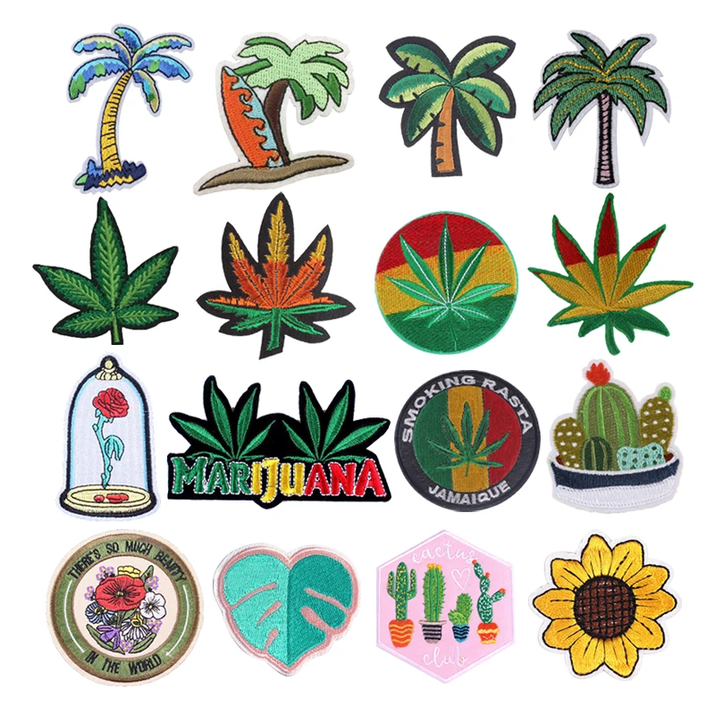 

Plant Iron-On Clothing Patches Appliques For Clothes Tree Flower Badge Stripes Decal Sewing Embroidered Patch Stickers On Fabric