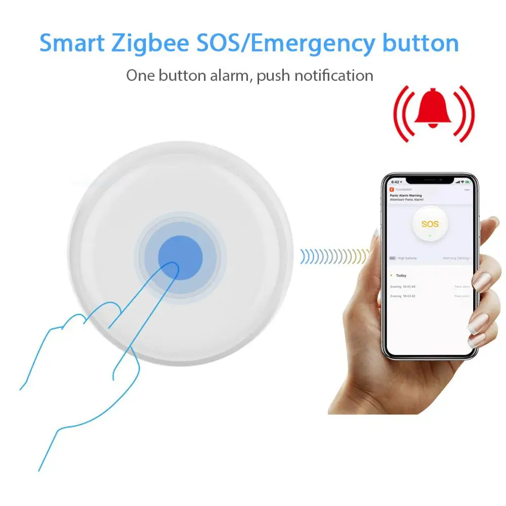 Zigbee Wireless SOS/Emergency Button Pager for Fall Alarm Patient Alert System Work with Tuya Hub