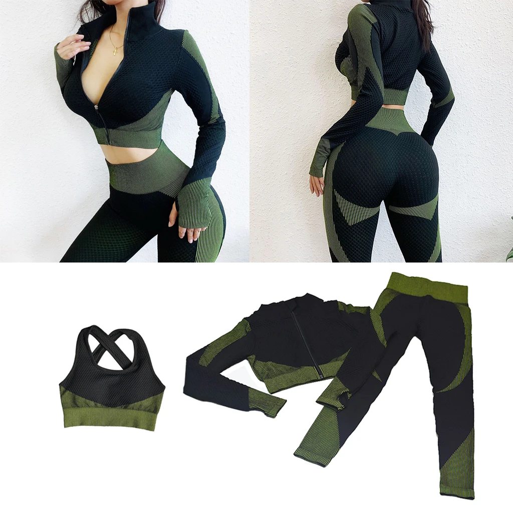 Women Seamless Yoga Crop Top Leggings Bra Pants Sports Gym Set Suit Tracksuit