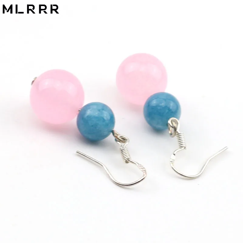 

Vintage Classic Natural Stone Jewelry Romantic Pink Crystals and Amazonites Chain Beaded Pendant Drop Earrings for Women