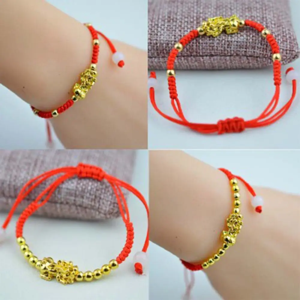 Китайский фэн-шуй Золотой Pi Xiu Kabbalah хлопковый струнный браслет защита от сглаза красный плетеный браслет