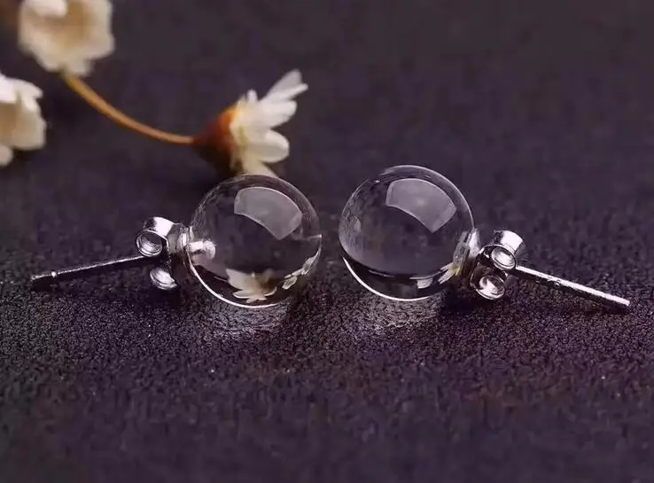 Серьги из натурального белого хрусталя, 8 мм, круглые, модные, с 925 серебром, женские простые серьги