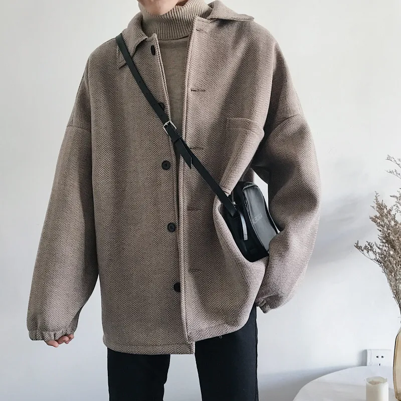 YASUGUOJI New 2019 Stylish Winter Jackets Men Fashion England Style Herringbone Man Coats Loose Men's Coat High Quality