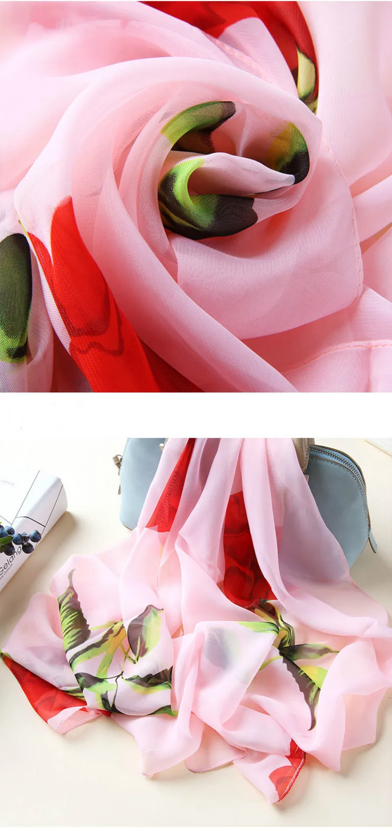 Шелковые шарфы новые Весенние длинные розовая шаль шарф женские шифоновые осенние и зимние пляжные накидки