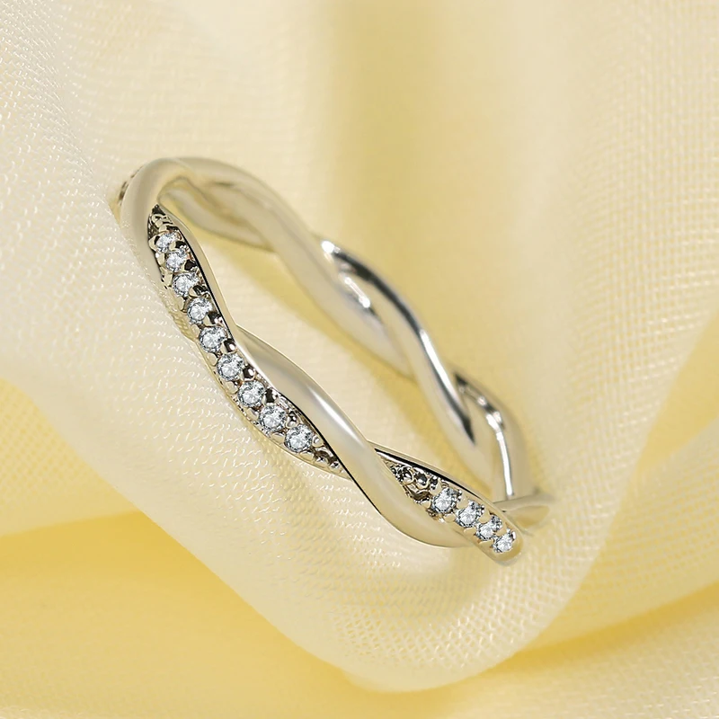 ZHOUYANG Wedding Engagement Ring For Women Thin Temperament Winding Silver Color Zircon