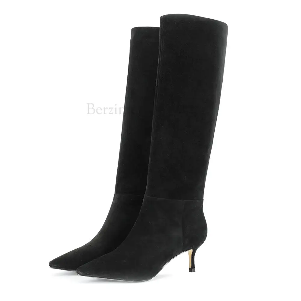 BERZIMER Fuax/кожаные сапоги до колена на молнии обувь из искусственной замши женская обувь 6 см каблук «рюмочка», большие размеры 39, 45, 47