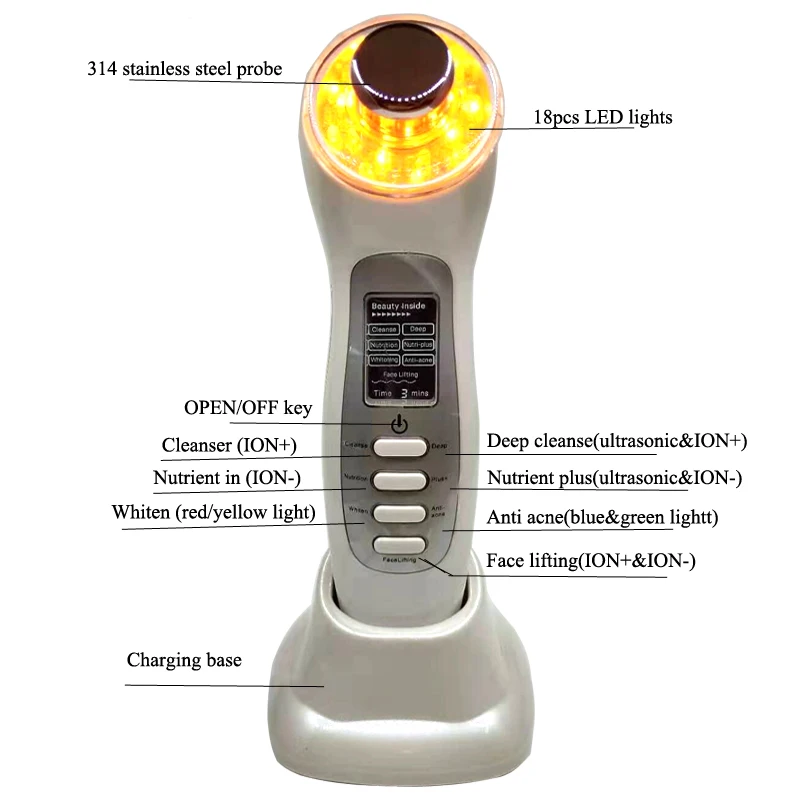 Глубокое очищение пор, удаление пигмента морщин, подтяжка кожи, ультразвуковое Гальваническое фотоновое ионное Кожное ухаживающее косметологическое оборудование