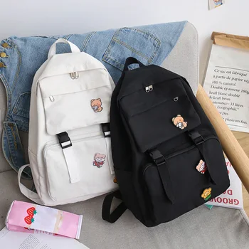 

Multi-functional Studying Accessaries Canvas Women Backpack Shoulder Bag Badge Schoolbag Teenage Girl Travel Bagpack