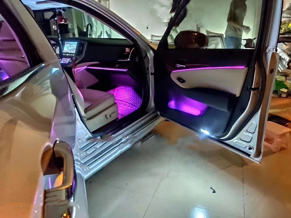 10 в 1 RGB светодиодный светильник с 8 м для украшения интерьера автомобиля волоконно-оптический светильник 12 В декоративные атмосферные лампы универсальные для Ford