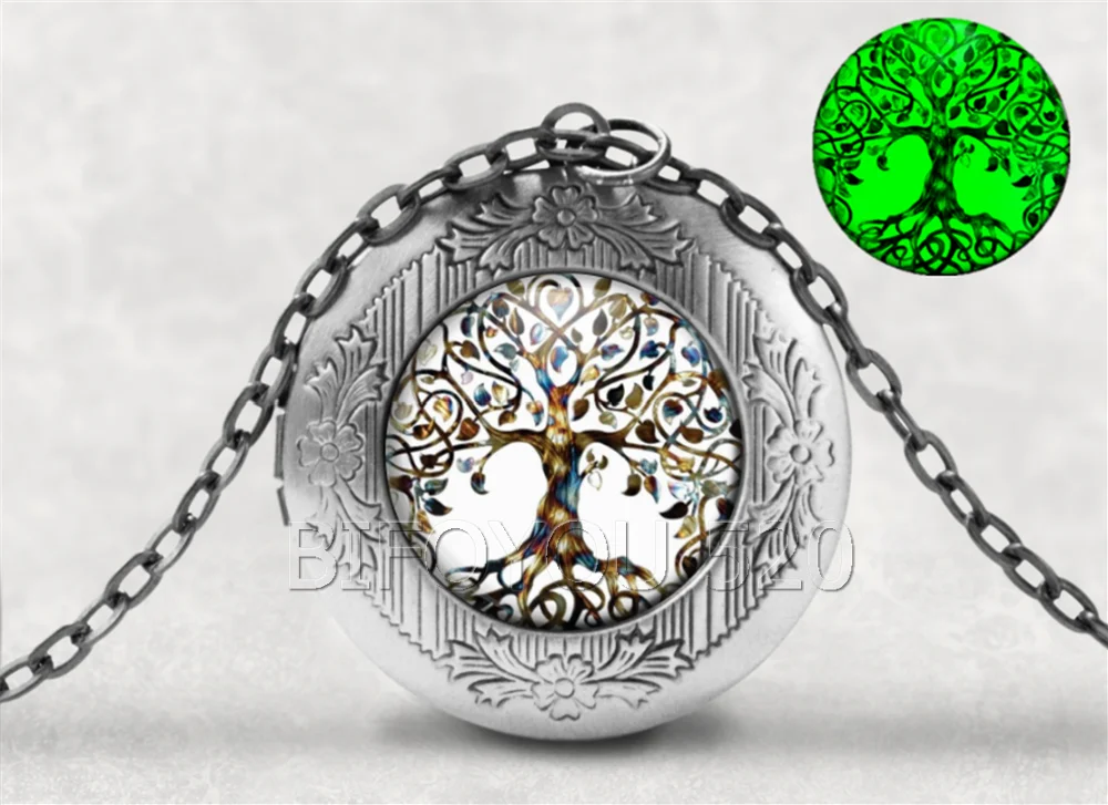 

BIFOYOU Tree Of Life Cabochon Glass Aromatherapy Photo Locket Necklace Perfume Essential Oil Pendant