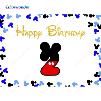 

Baby Kids 2 Years Old Birthday Photography Happy Birthday White Backgrounds Blue and Black Mickey Mouse Cartoon Image Backdrops