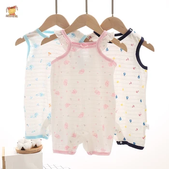 

Summer Newborn Rompers Cartoon Toddler Boy Solid GirlJumpsuit Cotton Romper Sleeveless Outfit Casual Sleeveless Clothes 2020