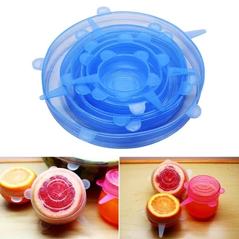 

6Pcs/Set Silicone Lids For Mugs Reusable Food Fresh Save Cover Universal Durable Bowl Plate Storage Kitchen Heat Resisting Tools