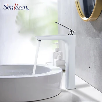 

Senlesen White Bathroom Faucet Hot Sale Deck Mounted Chrome Brass Vanity Sink Mixer Tap Hot & Cold Water