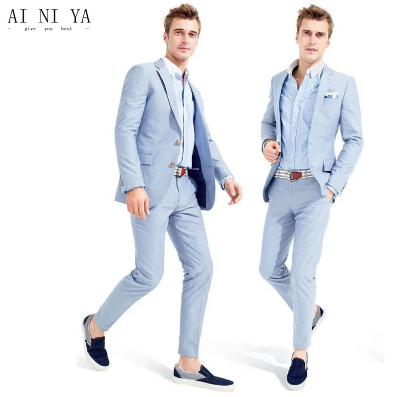Модные мужские костюмы Slim Fit 2 шт. вечерние светильник небесно-голубого цвета