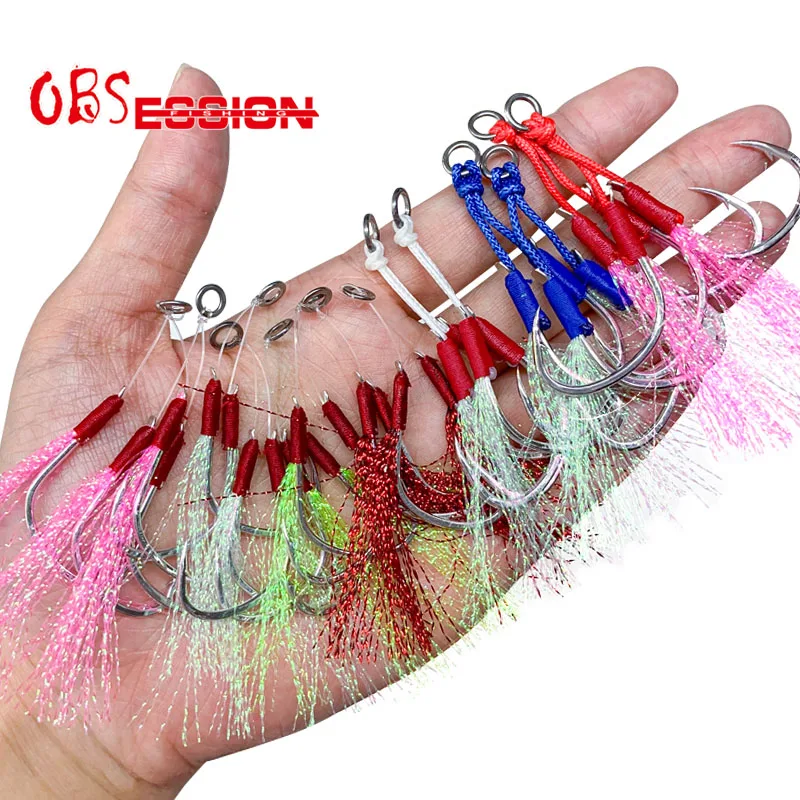 OBSESSION 20/10pairs 1/0 2/0 3/0 Carbon Twin Assist Fishing Hooks Metal Jig  Lure Double Barbed Assist Hooks Saltwater Lure Hooks