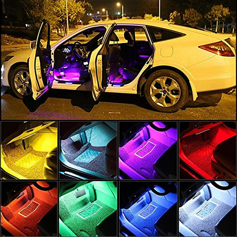 Автомобильный RGB светодиодный светильник с музыкальным управлением, светодиодный светильник s, 8 цветов, автомобильный Стайлинг, атмосферные лампы, освещение салона автомобиля