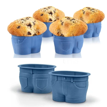 

4Pcs/lot Jeans Shape Cake Mold Muffin Cupcake Tops Silicone Cake Mold Denim-Style Baking Cups Bakeware DIY Cake Decorating Tools