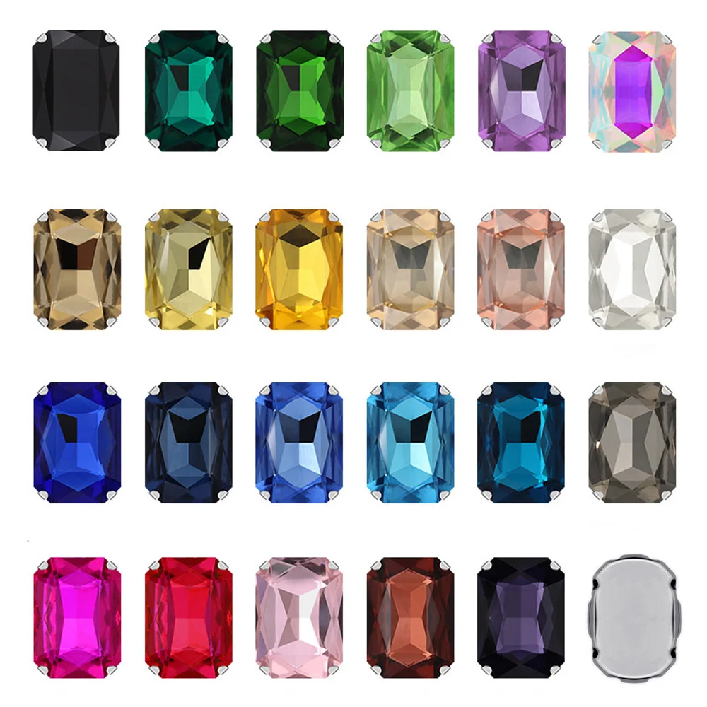 10x14mm 직사각형 클로 컵형 봉제용 라인스톤 글리터 유리 크리스탈 스트라스 스톤 비즈 공예 의류용 봉제 라인스톤