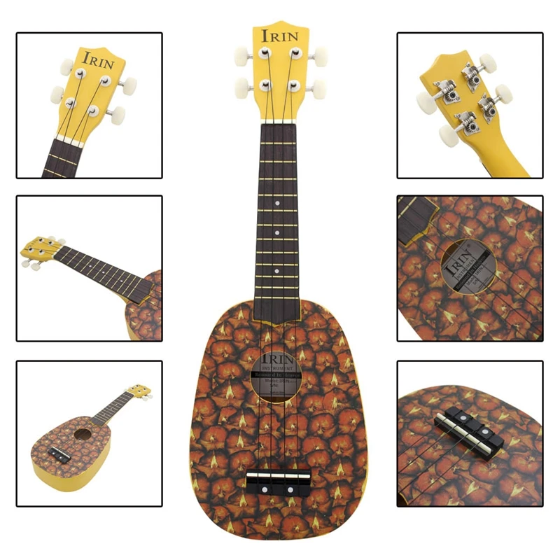 Прямая поставка-ИРИН Высокое качество 21 дюймов Ukelele 4 струны укулеле прекрасный ананас липа струнный музыкальный инструмент Рождество Gif