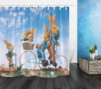 

Rabbit Easter Waterproof Fabric Shower Curtain Set Bathroom Accessory