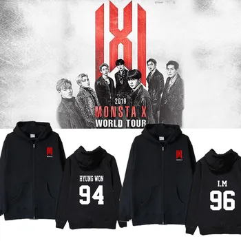 

KPOP MONSTA X World Tour Concert Jacket With Zipper Jacket Plus Velvet Men And Women Spring And Autumn Dropshipping