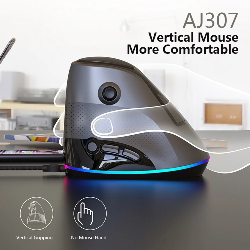 Ajazz AJ307 Вертикальная мышь 4800 dpi регулируемая, USB, проводная 7 клавиш Esport игровая мышь с RGB подсветкой эргономичная и боковая конструкция