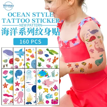 

Waterproof Children Temporary Tattoo Sticker Tropical Fish and Whale Dolphin Fun Ocean Fake Tattoo Tatoo Tatto Tato Henna