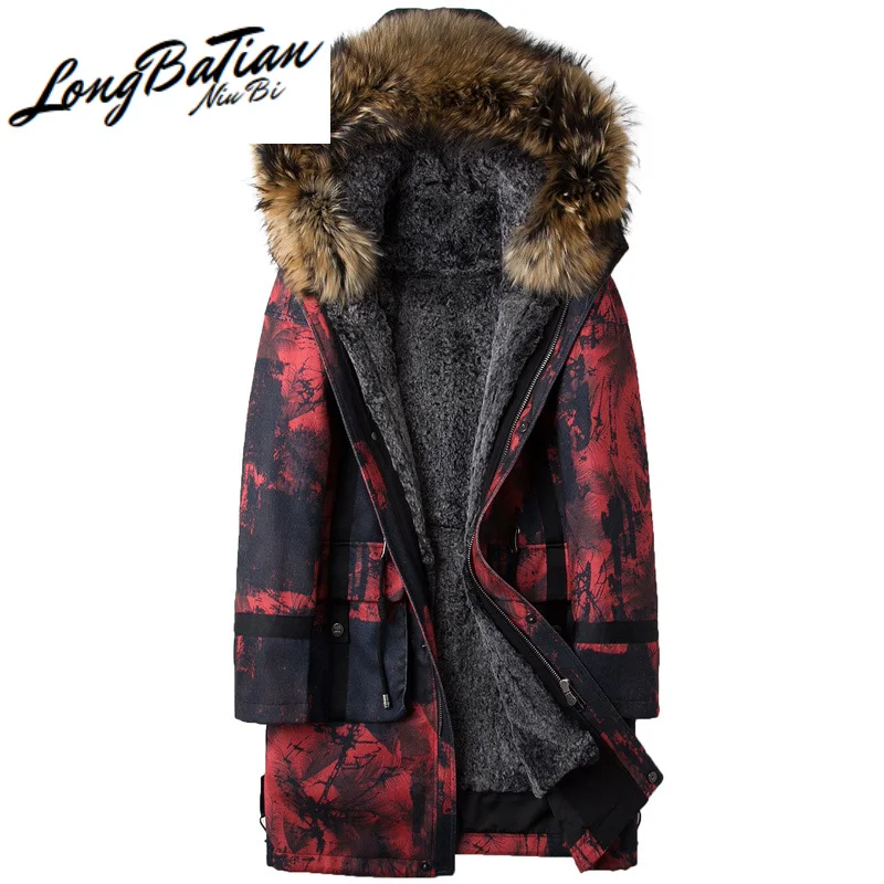 Jacket Men Winter Real Parka Homme Rex Rabbit Liner Long Coat Raccoon Fur Collar Plus Size Parkas 95952 KJ1553 | Мужская одежда