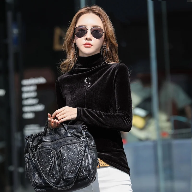 Женская футболка Harajuku, женская футболка, бархатная футболка с длинным рукавом, женская одежда, Blusas Femininas