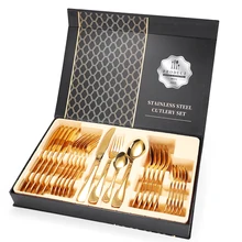 24PCS Gold Tableware Cutlery Dinner Set Cutlery Sets Dishes Knives Forks Spoons Western Kitchen Dinnerware Set Stainless Steel