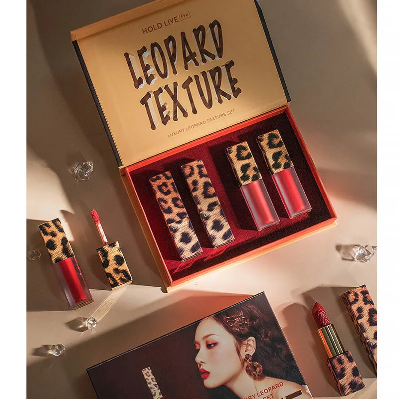 

Leopard Makeup matte Lipsticks Lip Gloss set Lip Glaze Makeup Long Lasting Waterproof Velvet Cosmetic kit Sexy Red lip tint