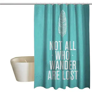 

Adventure Rustic Shower Curtain Not All Who Wander are Lost Words of Wisdom Boho Chic Feather Grunge Look Farmhouse Bathroom