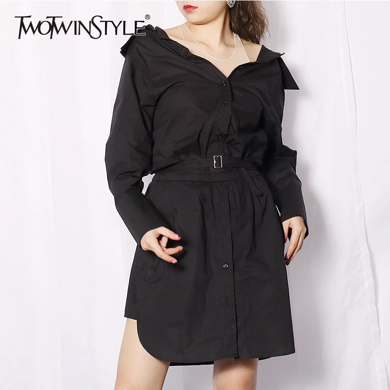 TWOTWINSTYLE Elegant Patchwork Diamonds Dress Women Long Sleeve Slash Neck High Waist Sashes Dresses Female 2020 Clothes Fashion TWOTWINSTYLE Elegant Patchwork Diamonds Dress Women Long Sleeve Slash Neck High Waist Sashes Dresses Female 2020 Clothes Fashion