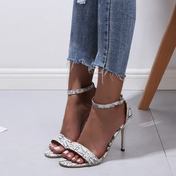 

Women sandals snake print strappy mule heels sandals slippers women high heels flip flops square toe slides party shoes woman