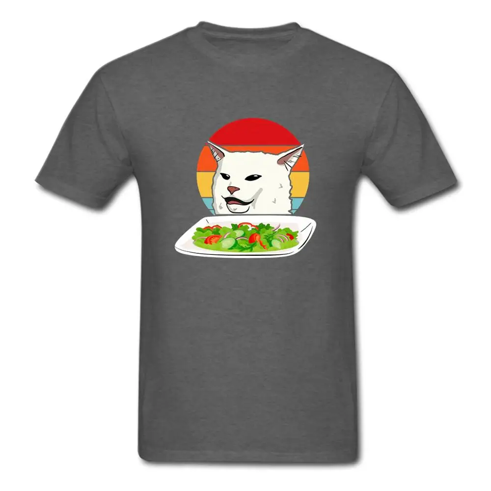 

Angry Women Yelling At Confused Cat At Dinner Table T-Shirts Funny T Shirt 100% Cotton Tee USA SIZE