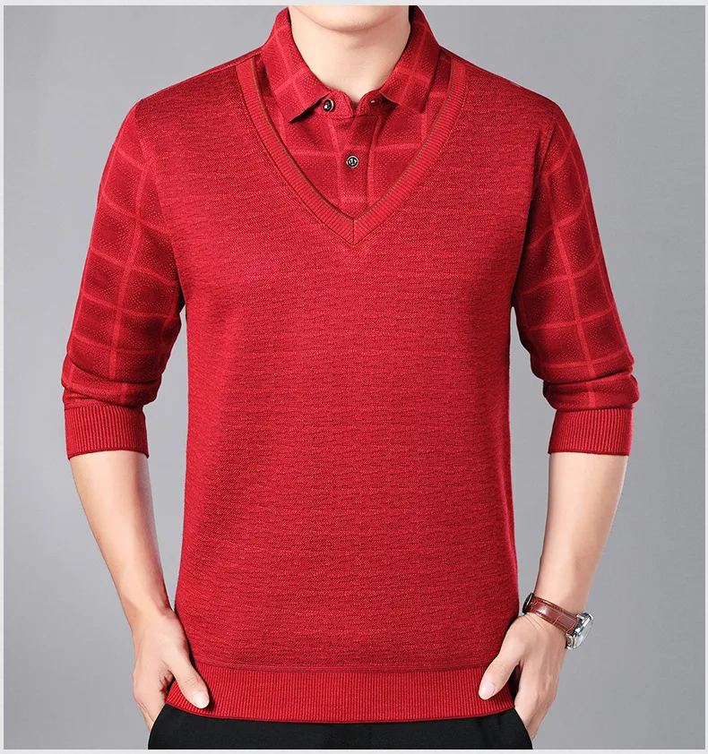 Dad Autumn Winter Sweater Men Extra Fleece Add thickness Sweaters Middle-aged Business Casual Knitted Sweater Men