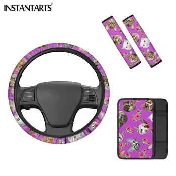 

INSTANTARTS Car Interior Protective Cover Sphinx Cat/British Shorthair Animal Pattern Car Seat Belt Cover 4pcs Set Washable Gift