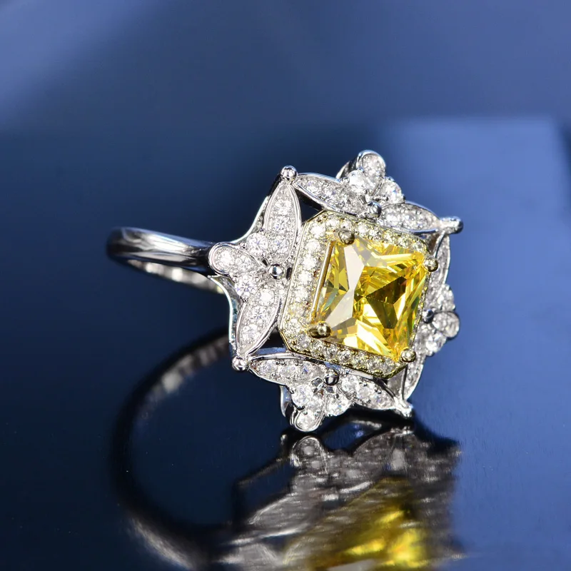 Роскошные 925 anillos серебряное цитриновое белое топаз Свадебные Коктейльные Вечерние кольца для женщин AAAA циркониевое кольцо ювелирные изделия