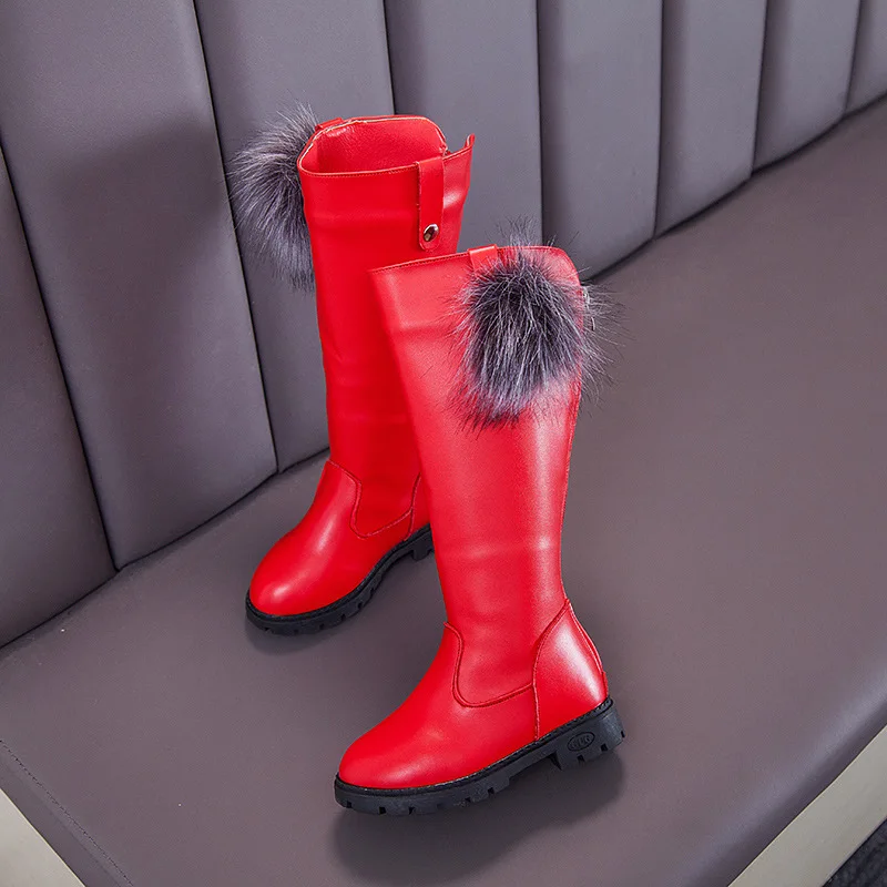 

2019 Autumn And Winter Girls Princess Furry Ball Thigh Boot New Style GIRL'S Solid Color Knee-High Boots Warm plus Velvet CHILDR