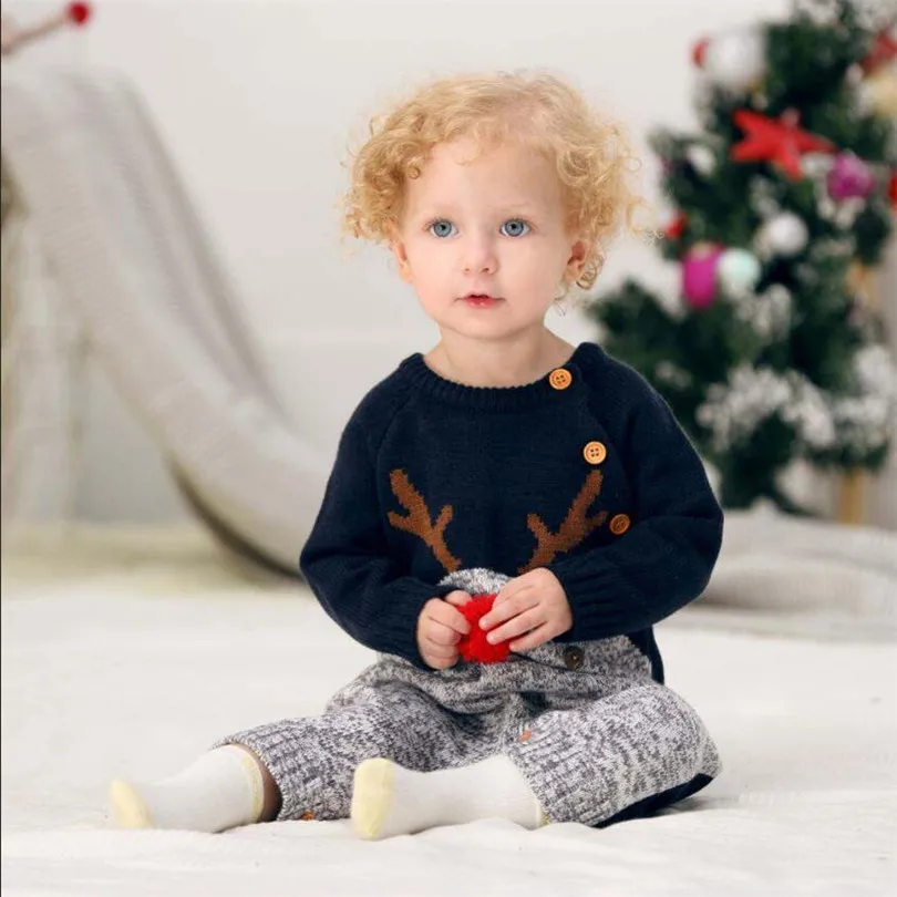 Трикотажная одежда для малышей; комбинезон для малышей Рождественский комбинезон с оленем для новорожденных девочек; хлопковый комбинезон для малышей; Комбинезон для маленьких мальчиков; комбинезоны