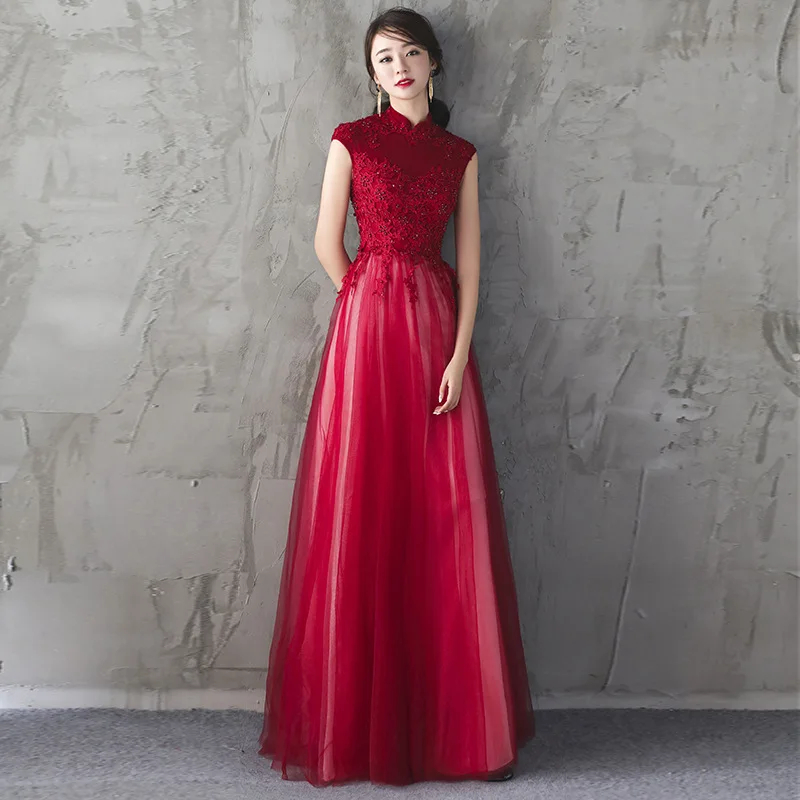 Женское платье в китайском стиле улучшенное Qipao размер Stylish стильное сатиновое откровенное с аппликацией тонкое вечернее платье