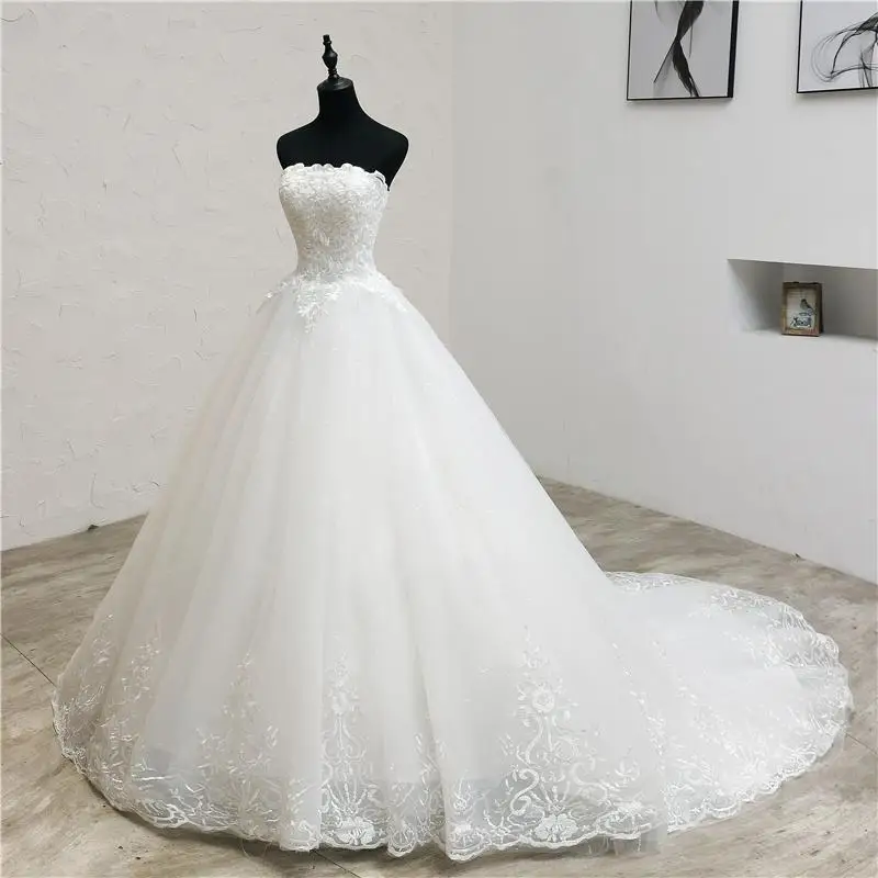 HPYFNSH Новое модное свадебное платье в африканском стиле без бретелек Vestido De Noiva с длинным шлейфом, кружевные свадебные платья с вышивкой, большие размеры C - Цвет: off white with train