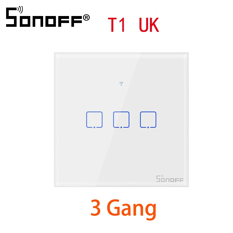Интеллектуальный выключатель света Sonoff T1 TX умный переключатель с 1/2/3 банды Wi-Fi Панель переключатель для Google Home Alexa домашней автоматизации умного дома, Wi-Fi, Сенсор штепсельная вилка стандартов ЕС и Великобритании - Комплект: T1 UK 3C