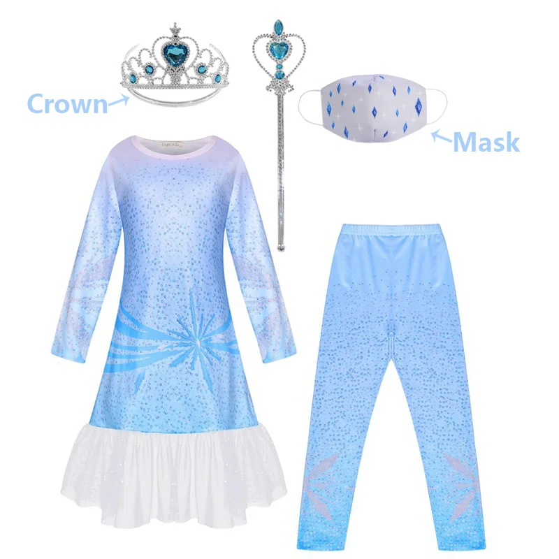 

New Elsa Dress+pants set Snow Queen 2 Role Playing Costumes Fancy Toddler Mask Princess Dress Elsa And Anna Cosplay Clothes