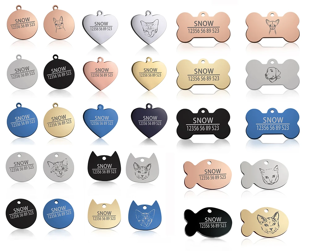 Custom Dog Cat ID Tag Engraved Personalized Pet Collar Charm Name Pendant Bone Keyring Necklace Puppy Accessory Dropshipping