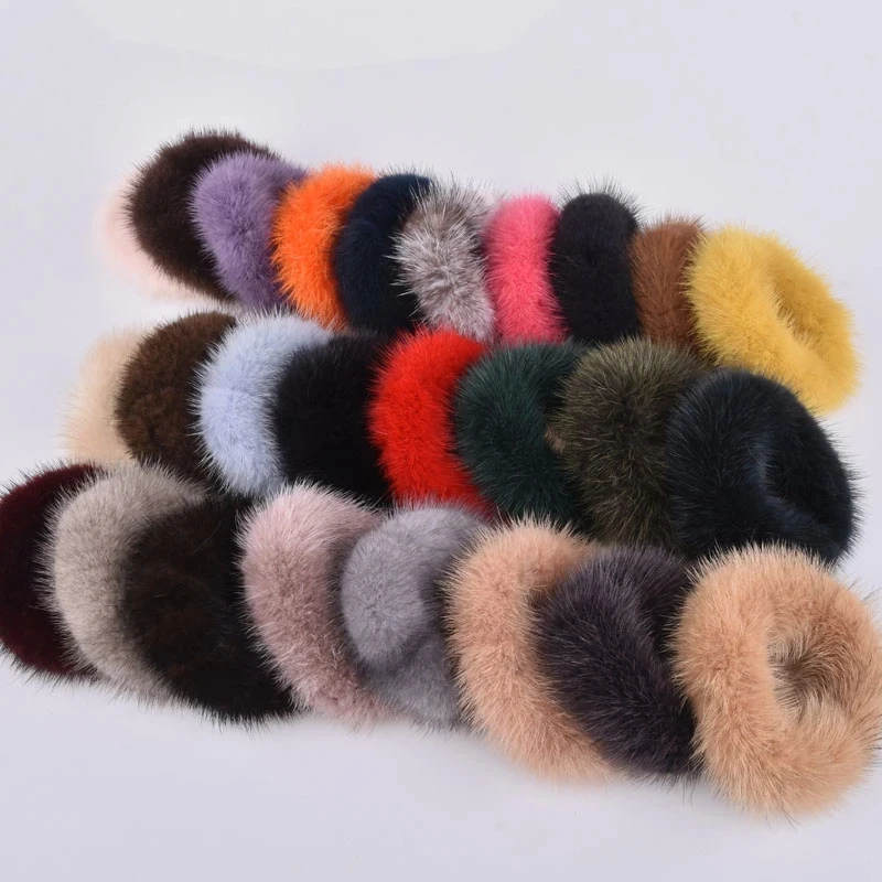 Hair Band 100% Real Genuine Mink Hair Rope Vintage Elastic Headdress Hair Band Scrunchie Rope Ponytail Tail Stripe Wrist Band 2