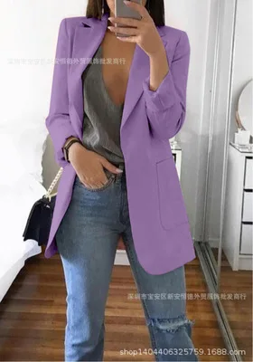 Новые модные однотонные Цвет женские офисные клетчатый блейзер с длинным рукавом свободного покроя с рисунком «гусиные лапки», костюм, пальто, куртка Для женщин пиджаки, женская верхняя одежда - Цвет: purple
